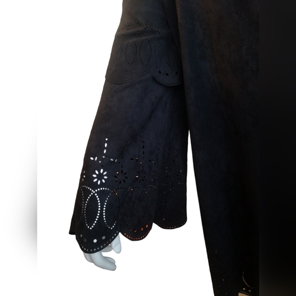 NEW Bell Sleeve Suede Dress with Laser Cutout Details - Picture 10 of 12